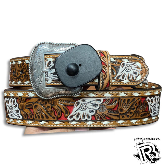 ” Eduardo “ | MEN WESTERN BELT TOOLED LEATHER RED N2413004