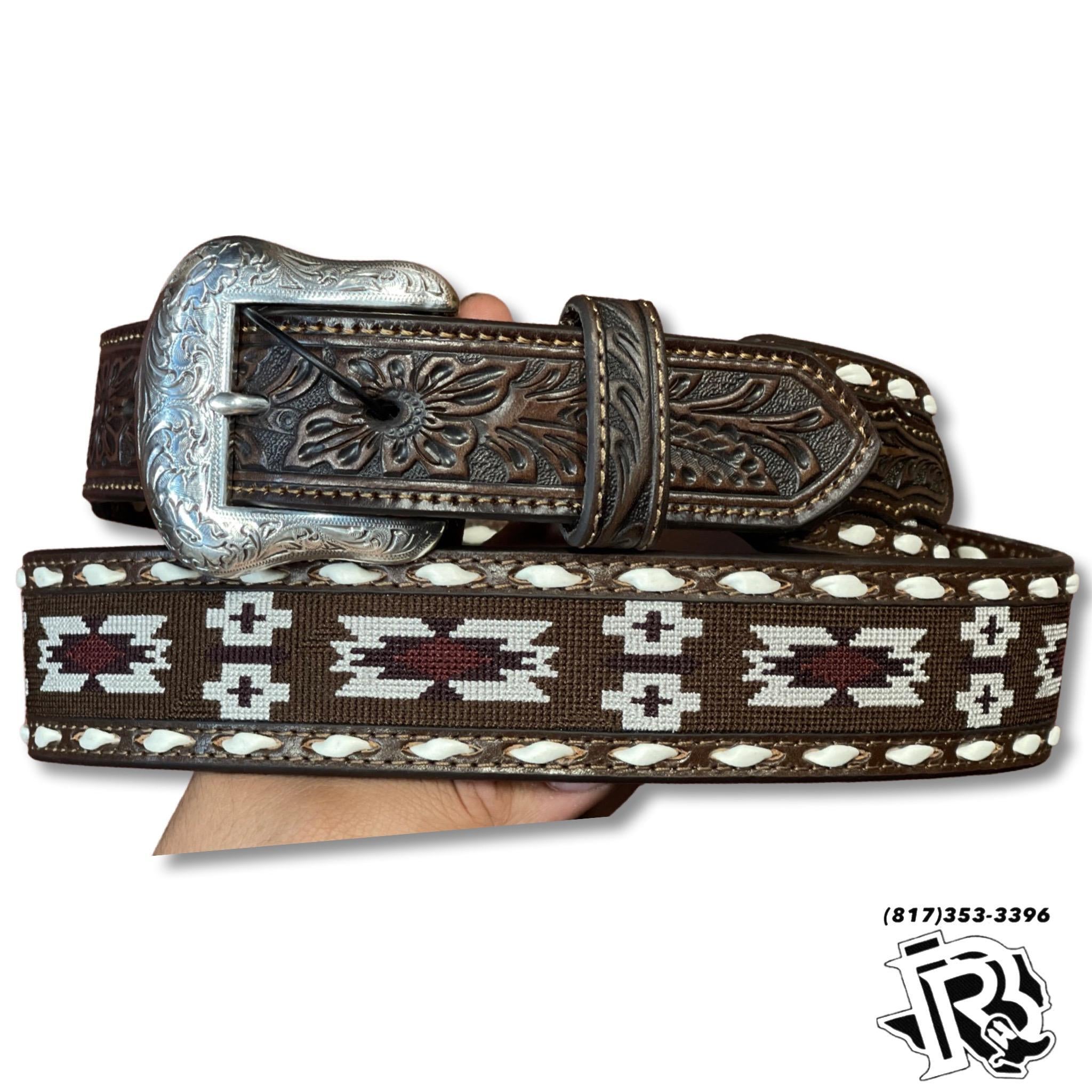 ” Aziel “ | MEN WESTERN BELT AZTEC WITH TOOLED LEATHER N210002702 - 32