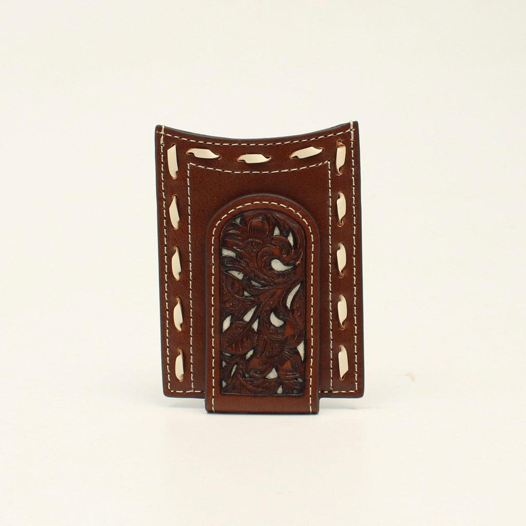 NOCONA CARD CASE MONEY CLIP PIERCED IVORY TAN N5410008