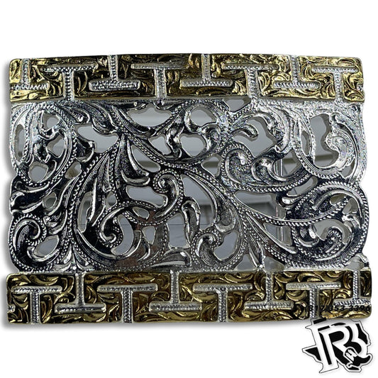 BELT BUCKLE | METAL TOOLED WESTERN COWBOY BUCKLE