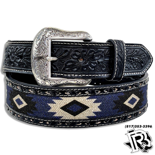 “ BLUE AZTEC “  | MEN WESTERN COWBOY BELT SOUTHWESTERN FABRIC BUCK STITCH N210002706