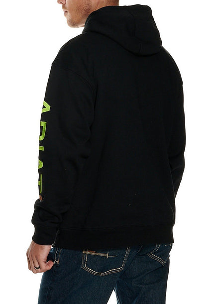 ARIAT MEN'S REBAR BLACK WITH LIME GREEN LOGO PULLOVER HOODIE (10032993)