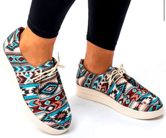 BLUE AZTEC PRINT SHOES