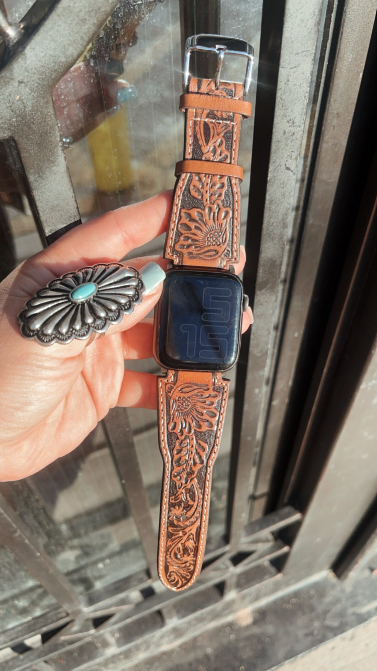 WATCH BAND|  42-44MM FLORAL EMBOSED BROWN