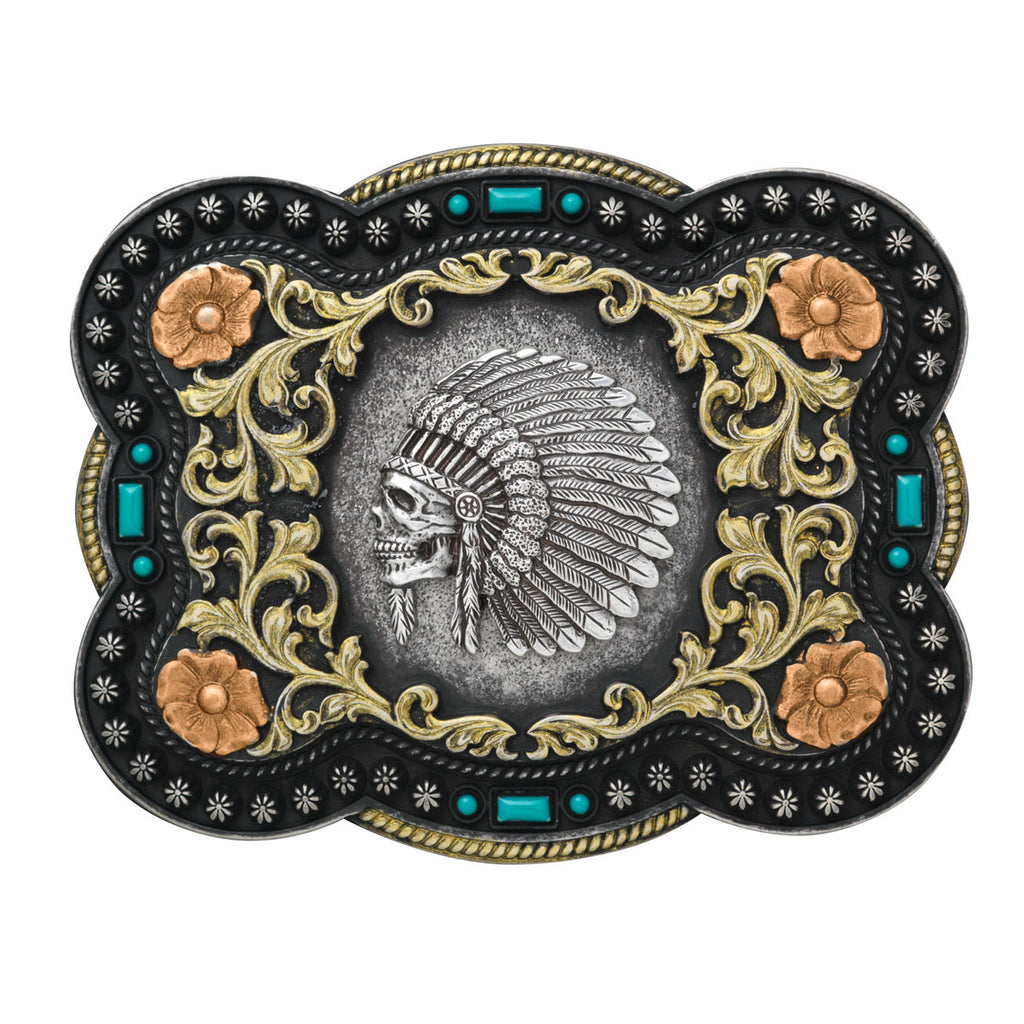 Nacona belt buckle Indian skull