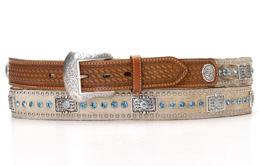 Nocona Mens Belt Natural Color Blue Rhinestones N2442148