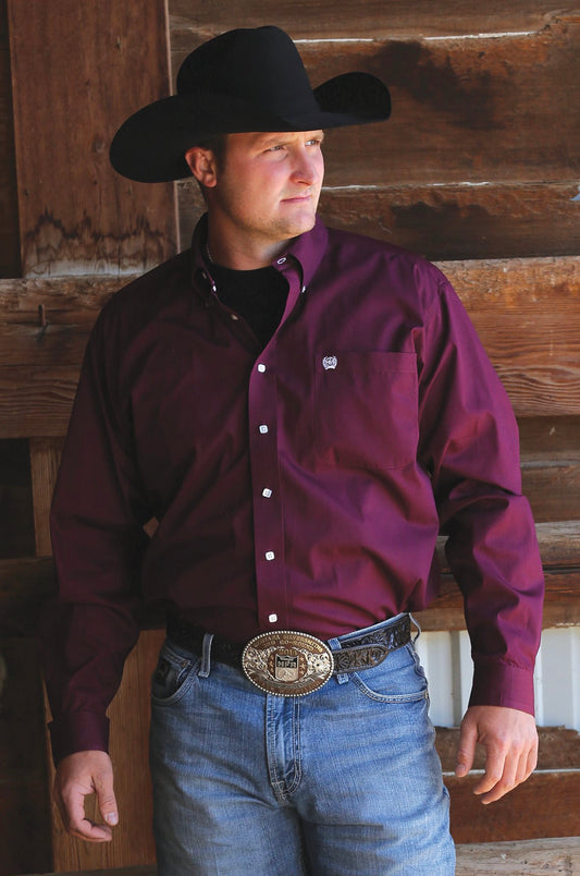 CINCH MENS LONG SLEEVE SOLID - BURGUNDY MTW1104239