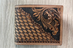 WALLET RODEO BASKET WEAVE FLORAL TOOLED ANTIQUED |IWR-3B