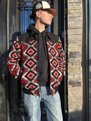 “ Ramsey ” | MENS WOOL AZTEC COAT POWER RIVER SCARLET | PRM092RZZD