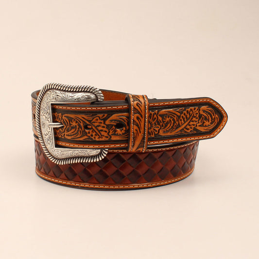 Nocona Mens Belt Antique Stained Embossed Tabs N210000502