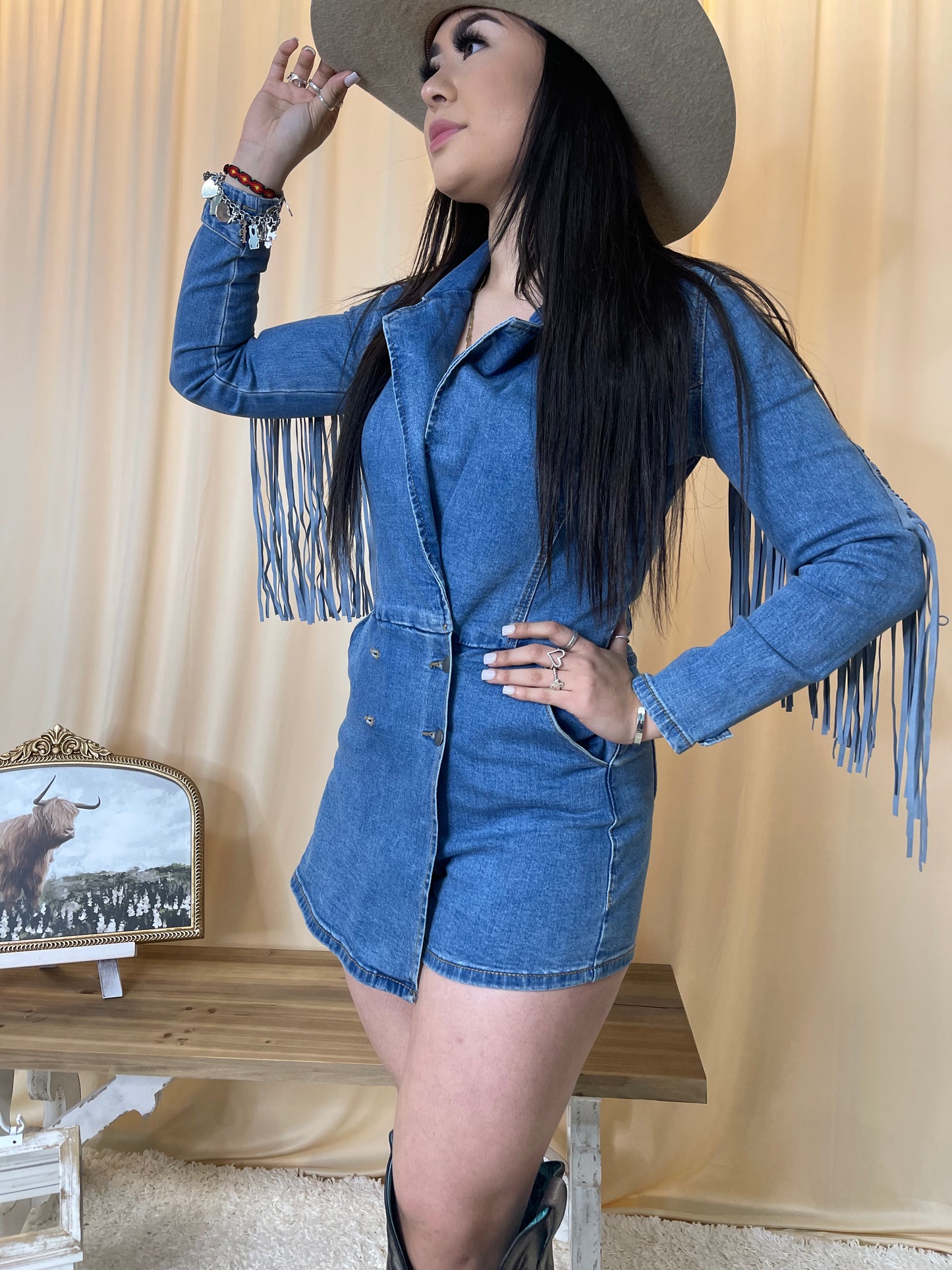 “ Cleo “ |  DENIM FRINGE ROMPER LIGHT WASH ROCK & ROLL  RRWDR2RZPU