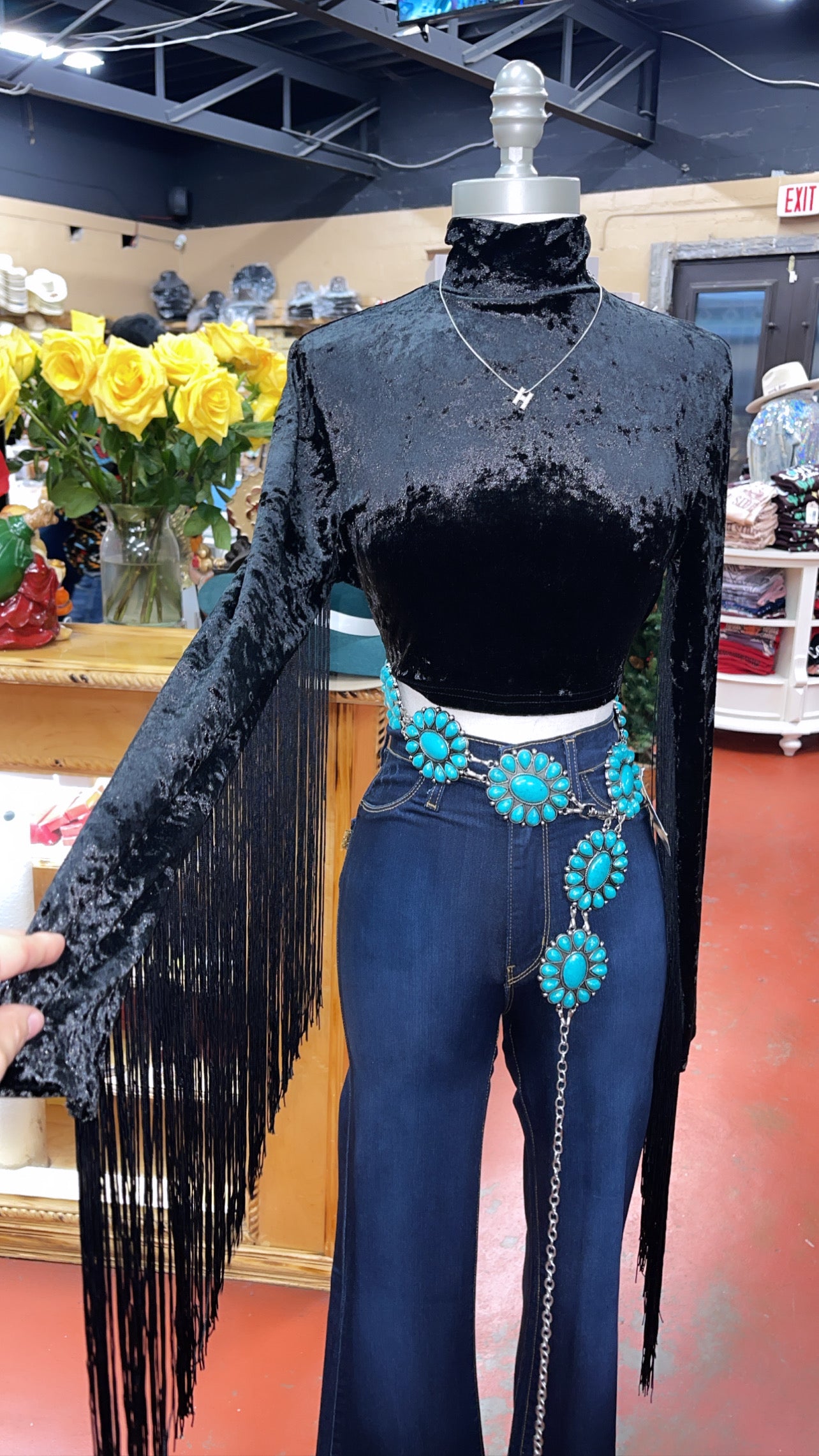 BLACK SUADE FRINGE TOP