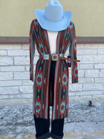 WOMEN AZTEC SWEATER DUSTER RUST  |RRWT95R04N