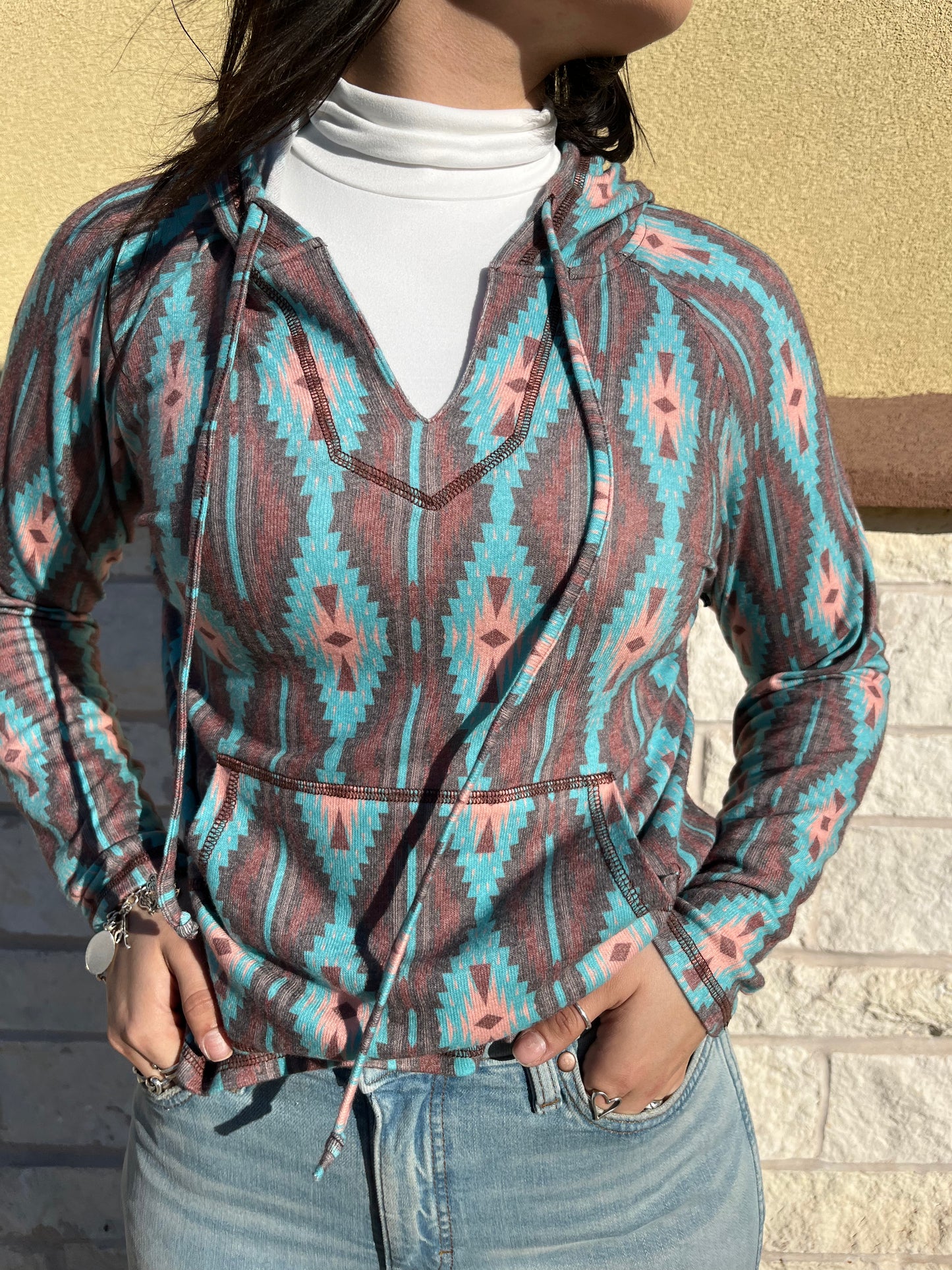 WOMENS AZTEC PRINTED HOODIE CHOCOLATE ROCK & ROLL |RRWT94R04E