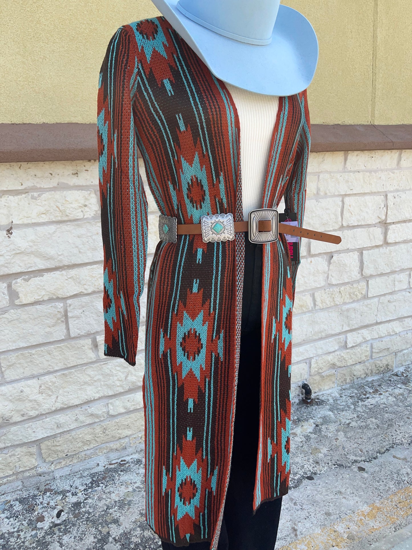 WOMEN AZTEC SWEATER DUSTER RUST  |RRWT95R04N