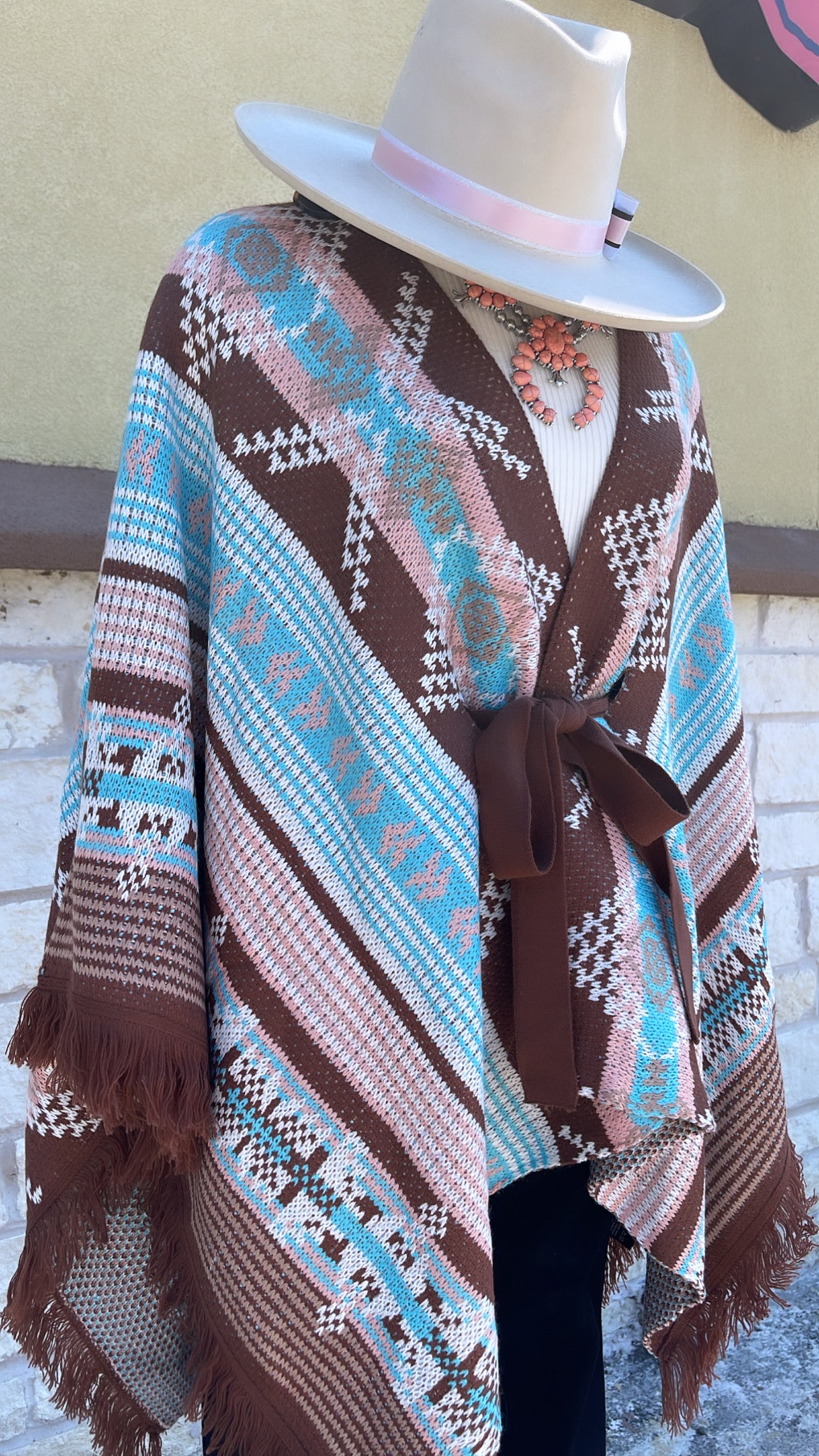 WOMENS PONCHO WITH BELT TAUPE ROCK & ROLL |RRWT95R04T