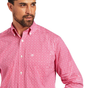 Mens ariat  malachi str classic long sleeve shirt bright rose | 10040766