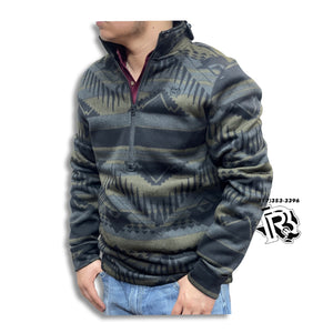 “ Philip  “ | Men Cinch Olive Printed Half Zip Men's Pullover MWK1558002