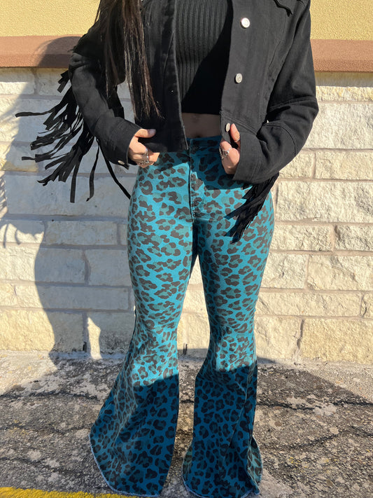 BLUE CHEETAH BELL BOTTOMS