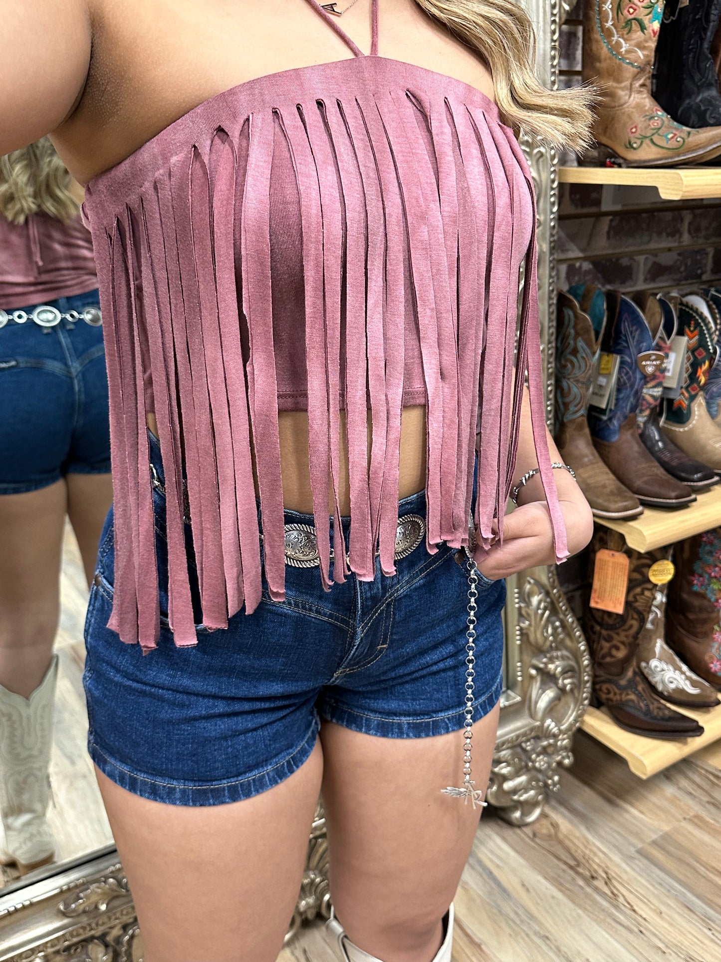 BELY FRINGE CROP TOP (MAUVE)