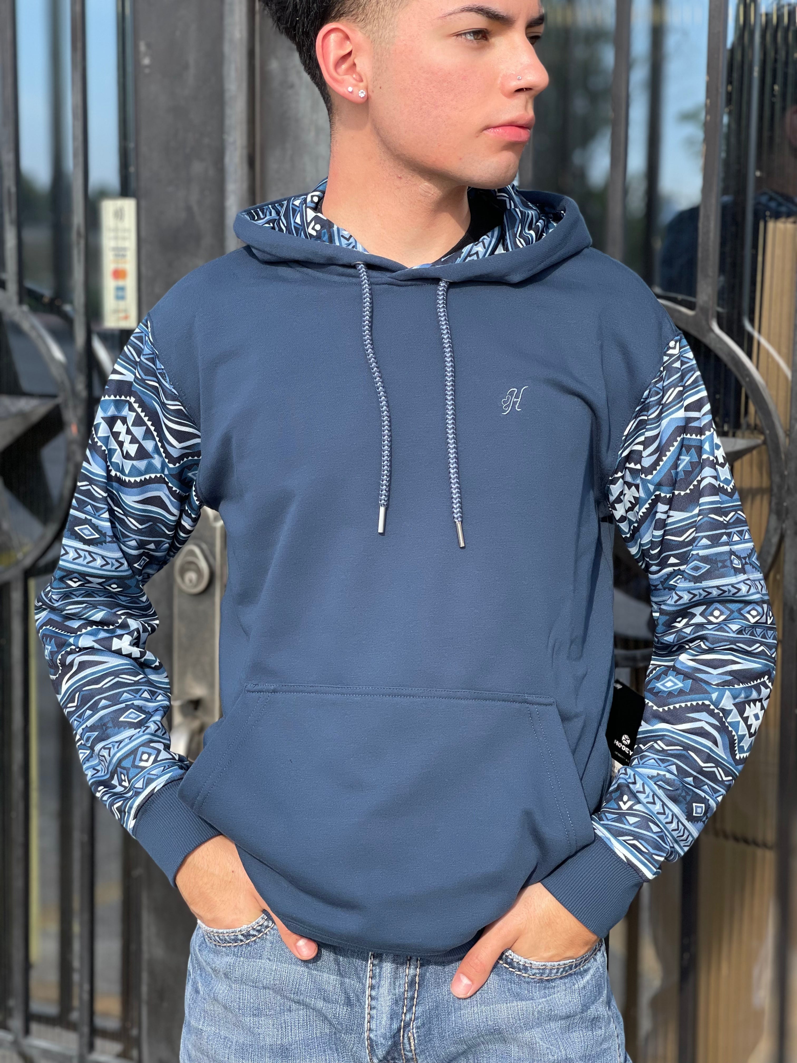 “ Rex “|  SUMMIT HOOEY MENS NAVY HOODY WITH BLUE AZTEC SLEEEVE HH1191NVAZ