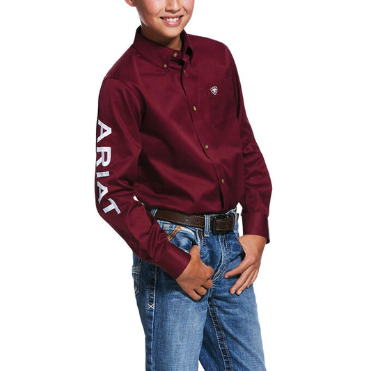 ARIAT KIDS SHIRT | BURGUNDY WITH ARIAT ON SLEEVES| 10030163