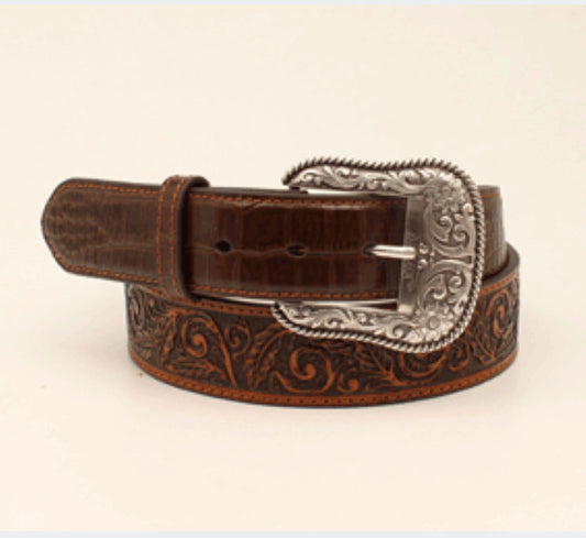 Ariat Mens Belt Brown Western Scroll Star Croco Tabs A1036302