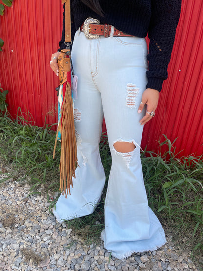 Light wash bell bottoms