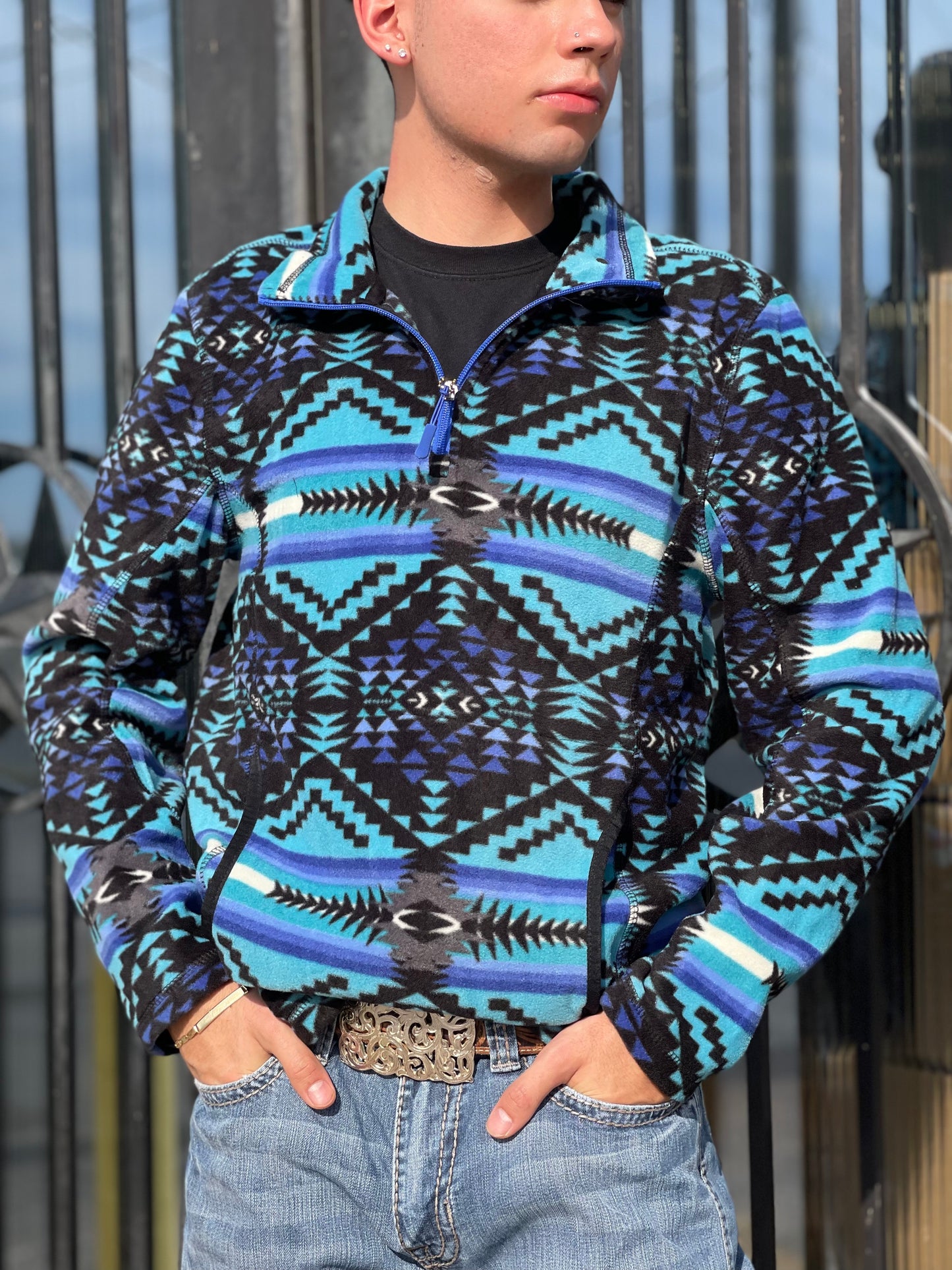 MENS AZTEC FLEECE PULLOVER BLACK  PANHANDLE | PRMO91RZXV