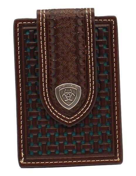 Ariat Mens Money Clip  Brown  Basket Weave Design A3542733