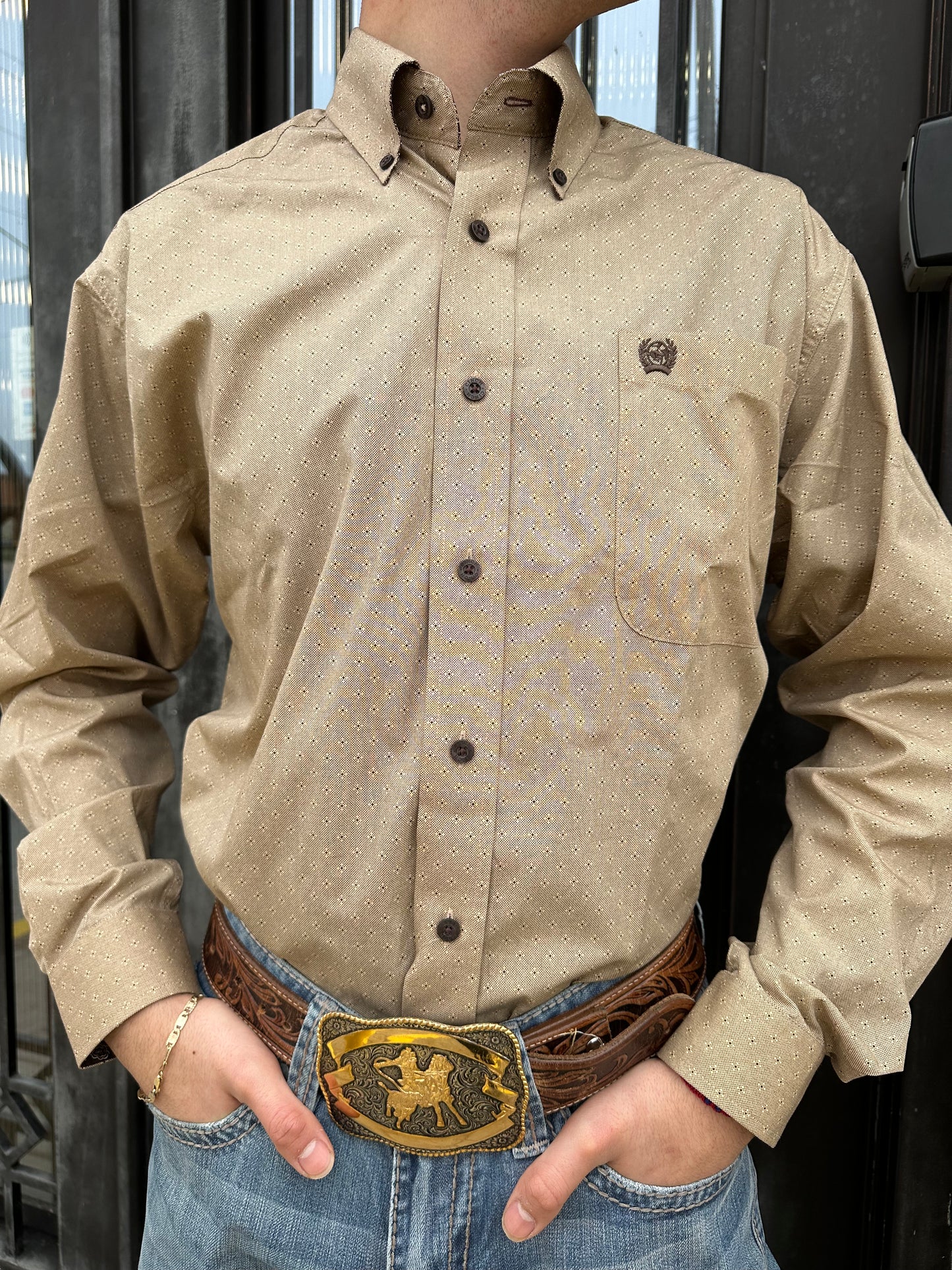 CINCH MENS LONG SLEEVE KHAKI