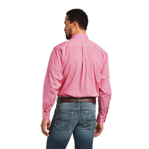 Mens ariat  malachi str classic long sleeve shirt bright rose | 10040766