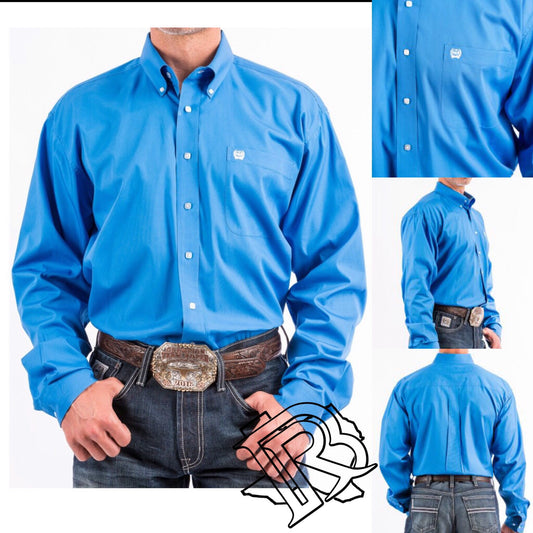 CINCH MEN'S BUTTON-DOWN WESTERN SHIRT SOLID BLUE MTW1103799