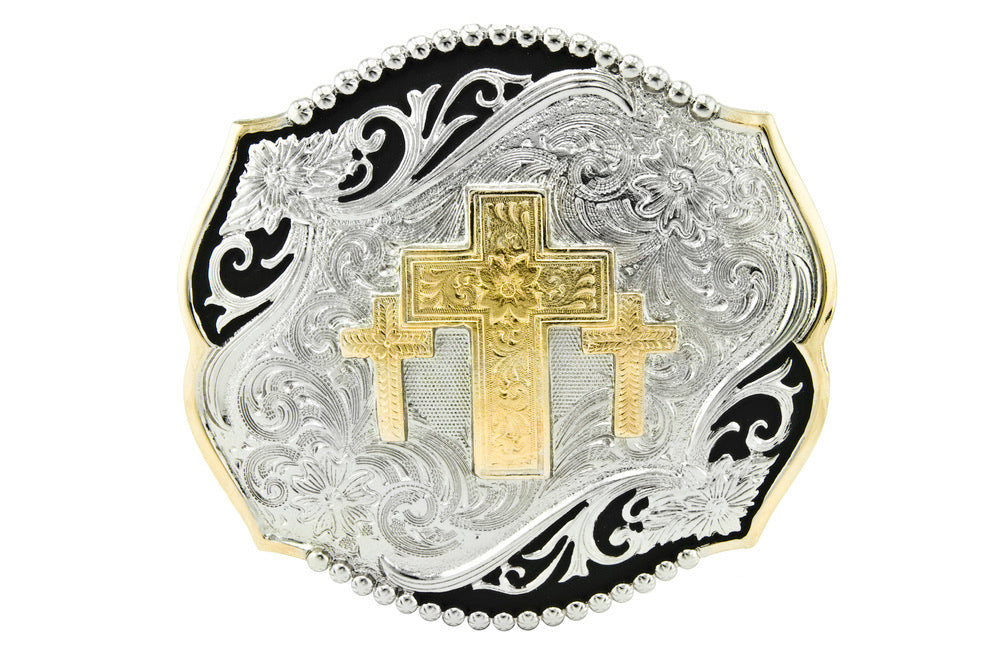 Triple Cross Engraved 2 Tone Buckle by Taylor Brand TBB4000TC