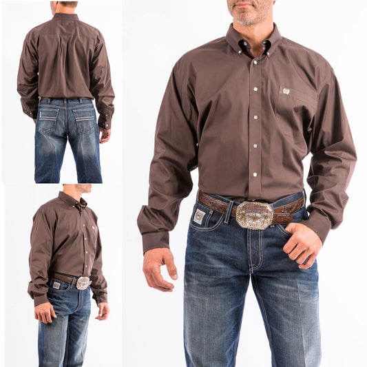 CINCH MENS LONG SLEEVE SHIRT SOLID - BROWN MTW1104236