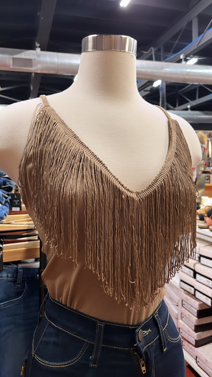 ABI KHAKI FRINGE BODYSUIT