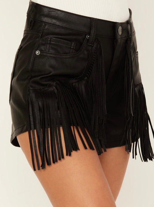 ROCK&ROLL WOMENS BLACK FRINGE SHORTS