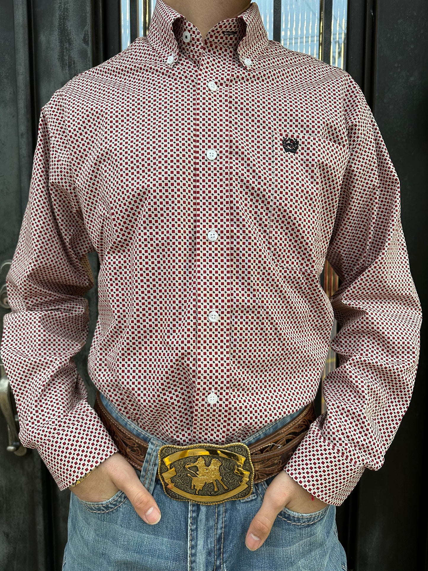 MENS long sleeve printed burgundy shirt | MTW1105530